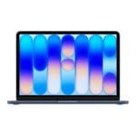 Laptop moderno con sfondo astratto blu e viola
