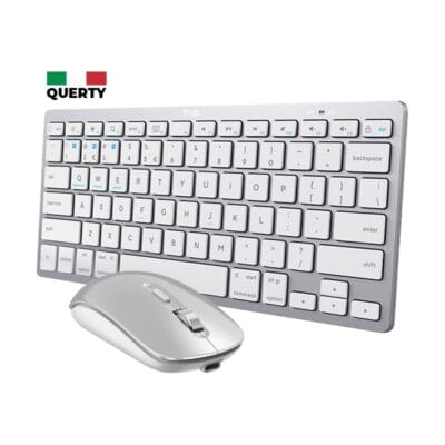 Tastiera e mouse wireless argentati layout italiano